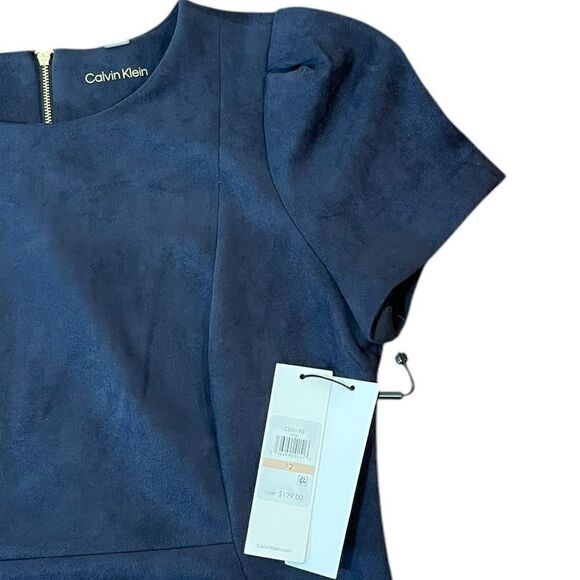 Calvin Klein Navy Short Sleeve Faux Suede Sheath Dress, Size 12, NWT - Picture 7 of 13
